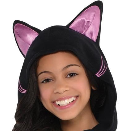 Amscan Stunning Black Cat Zipster Costume For Girls (Medium 8-10) - 1 Pc - Unique, Cute & Cozy - Perfect For Halloween & Cosplay