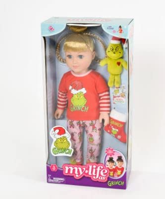 My Life As Grinch Sleepover 18 Inch Doll Christmas Holiday Collectible W/ Bonus (Blonde/Blue)