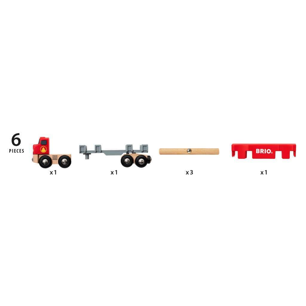 BRIO World 33657 - Lumber Truck | 6-Piece Wooden Toy Train Set | Ideal for Kids Ages 3 and Up | Made with Sustainable Wood | Mag