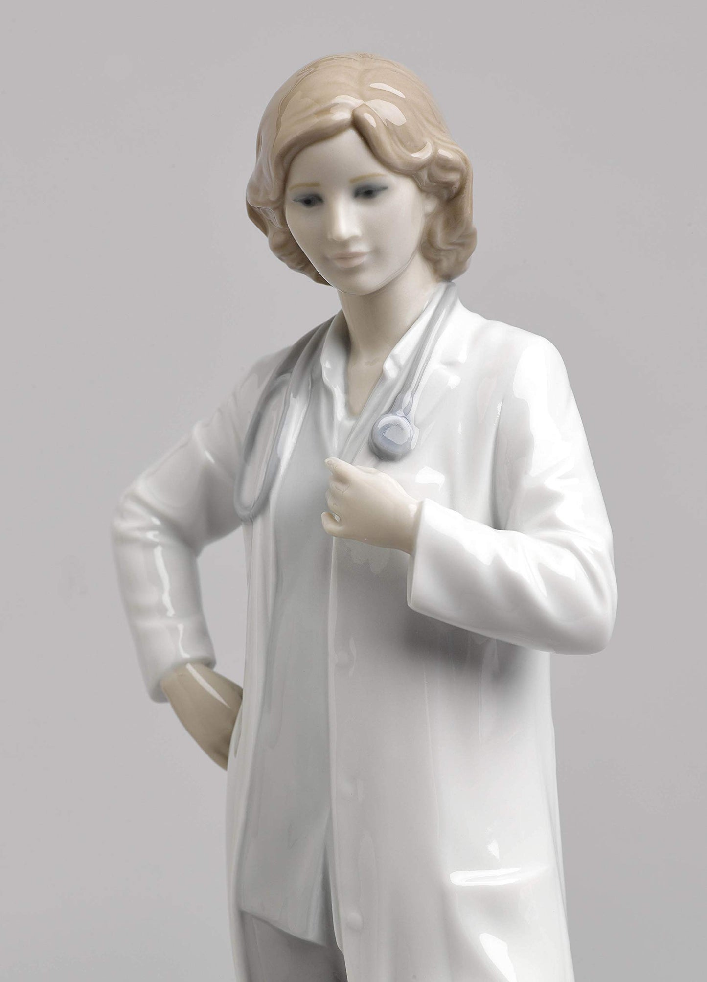 Lladró Glossy Porcelain Female Doctor Figurine. Decorative Porcelain Woman Figure.