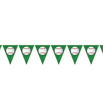 Beistle 53661 Baseball Triangular Party Pennant Banner, Green, 11'' X 144''