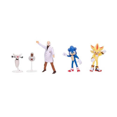Sonic The Hedgehog 2.5-Inch Action Figures Multi-Pack, Wave 3 - Includes Sonic, Gerald Robotnik, Super S, Buzzbomber & Burrito Drone