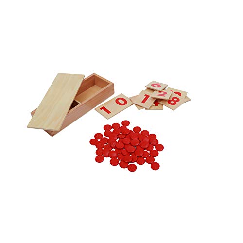 Adena Montessori Cards & Counters - Red Wood Math Games, Model C043, Teaching Numbers & Counting Toys