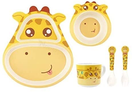 VBE Animal Designs Shape Kids Bamboo Fiber Dog Animal Kids Design Plates and Cup Feeding Set Dog Design Dinner Set, Party Sets, 