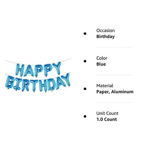 Happy Birthday Balloons, Aluminum Foil Banner Balloons For Birthday Party Decorations And Supplies (Blue)