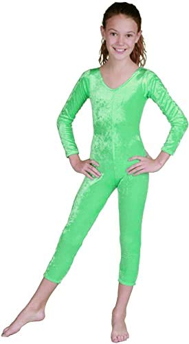 Girls Velvet Unitard  Lime - Small 5-6