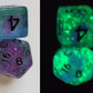 Set Of 7 Dice: Glow-In-The-Dark Peacock Glowworm