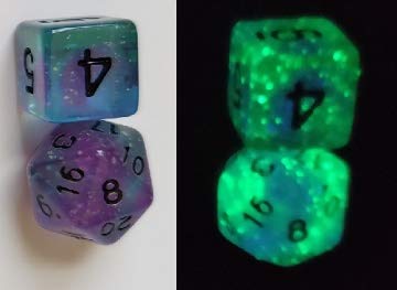 Set Of 7 Dice: Glow-In-The-Dark Peacock Glowworm