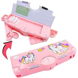 Khamosh Traders Polyester Multifunction Pencil Box With Buttons,Cartoon Pattern Pen Case For Kids,Stationary Set Boys With Compa
