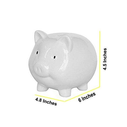 Pink Piggy Bank,Ceramic Money Piggy Bank Kids (White)