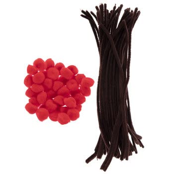 Christmas Crafts Christmas Craft Kit - 96 Piece Brown Pipe Cleaners & Red Pom Poms - Model 5448816