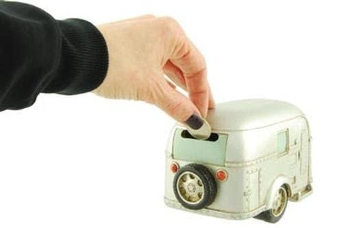 RV Collectibles Coin Bank, Silver Vintage Travel Trailer Camper, 6.5-inch
