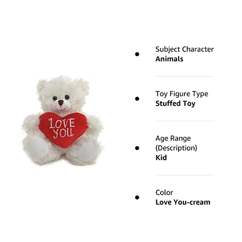 Plushland Stuffed Mocha Heart Bear - Plush Bear Toy For Kids & Adults - Embroidered Heart Pillow - Brown-6 Inches (Love You-Cream)