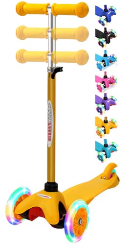 Chromewheels Scooter For Kids, Deluxe 3 Wheel Scooter For Toddlers 4 Adjustable Height Glider With Kick Scooters, Lean To Steer With Led Flashing Light For Ages 3-6 Girls Boys, Yellow