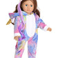 sweet dolly 18 Inch Doll Clothes Unicorn Onesie Pajamas Rainbow Color Hair Bow Clips Costume Fits 18 Inch Doll (Doll Not Include