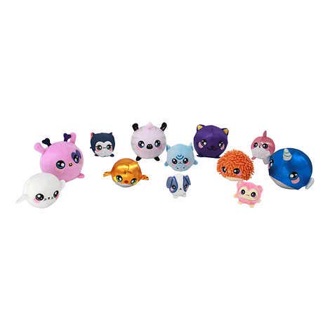 Squeezamals Plush Toy Vending Machine Set - 12 Mini Stuffed Animals, Aqua, Platinum Collection, Includes 3.5", 2.5", and 1" Plushies