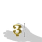 Amscan Number 3 Metallic Gold Candle, 1ct, 3 1/4