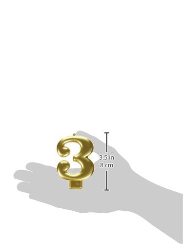 Amscan Number 3 Metallic Gold Candle, 1ct, 3 1/4