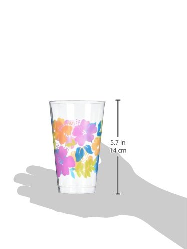 Clear With Multicolor Hibiscus Print Plastic Tumblers - 16 Oz (Pack Of 26) - Perfect For Parties & Tropical-Themed Events