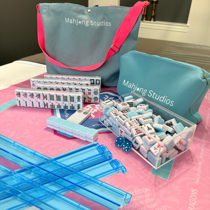 All In One - Mahjong Bundle - American Mahjong Set 166 2-Color Tiles - Blue & Pink Bag