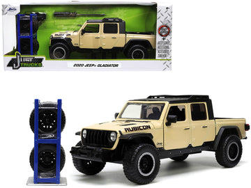 2020 Jeep Gladiator Rubicon Pickup Truck Cream With Roof Rack With Extra Wheels ''Just Trucks'' Series 1/24 Diecast Model Car By