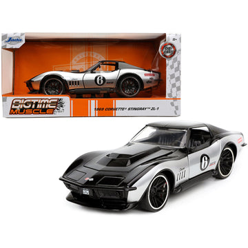 1969 Chevrolet Corvette Stingray ZL-1 #6 Black and Silver Bigtime Muscle Series 1/24 Diecast Model Car by Jada''''''