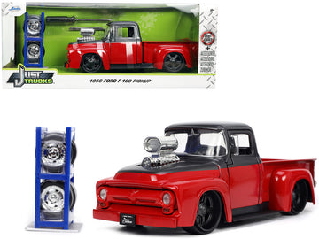 1956 Ford F-100 Pickup Truck Red And Dark Gray Metallic With Extra Wheels ''Just Trucks'' Series 1/24 Diecast Model Car By Jada