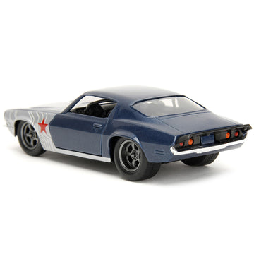 1973 Chevrolet Camaro Dark Blue Metallic With Gray Stripes And Winter Soldier Diecast Figure ''Marvel Avengers'' ''Hollywood Rid