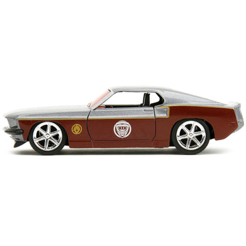 1969 Ford Mustang Silver Metallic And Dark Red And Star Lord Diecast Figure ''Marvel Guardians Of The Galaxy'' ''Hollywood Rides