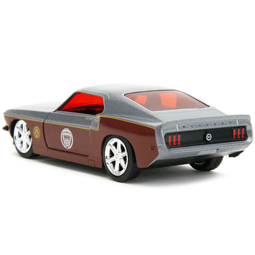 1969 Ford Mustang Silver Metallic And Dark Red And Star Lord Diecast Figure ''Marvel Guardians Of The Galaxy'' ''Hollywood Rides