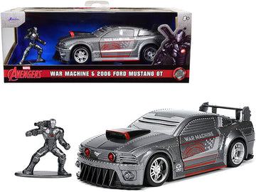 2006 Ford Mustang Gt Gray Metallic And War Machine Diecast Figurine ''Avengers'' ''Marvel'' Series ''Hollywood Rides'' Series 1/