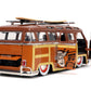 Volkswagen T1 Bus Brown With Graphics ''Sheriff Woody'' And Woody Diecast Figure And Surfboard ''Toy Story'' (1995) Movie ''Holl