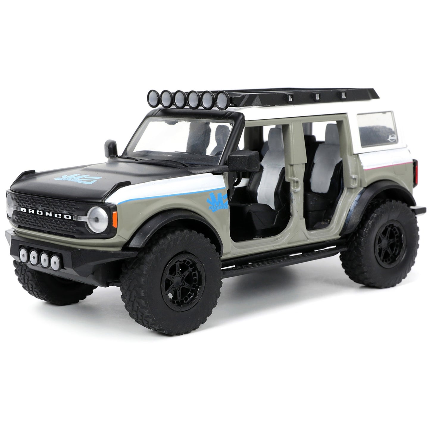 2021 Ford Bronco Gray And White With Matt Black Hood With Roof Rack ''M2 Motoring'' ''Just Trucks'' Series 1/24 Diecast Model Ca