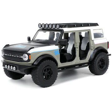 2021 Ford Bronco Gray And White With Matt Black Hood With Roof Rack ''M2 Motoring'' ''Just Trucks'' Series 1/24 Diecast Model Ca