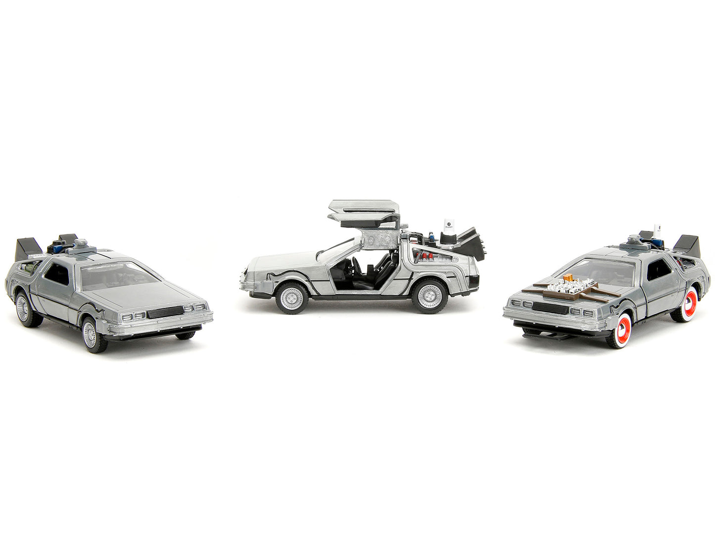 'Back to the Future'' Delorean Set of 3 pieces ''Hollywood Rides'' Series 1/32 Diecast Model Car by Jada