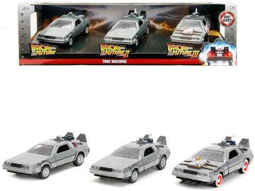 inchBack to the Futureinch Delorean Set of 3 pieces inchHollywood Ridesinch Series 1/32 Diecast Model Car by Jada