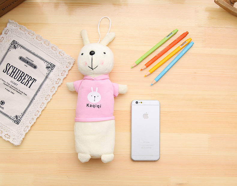Korean Style Simple Cartoon Rabbit Pencil Case Creative Pencil Stationery Bag Children's Cute Plush Toy Primary School Gift