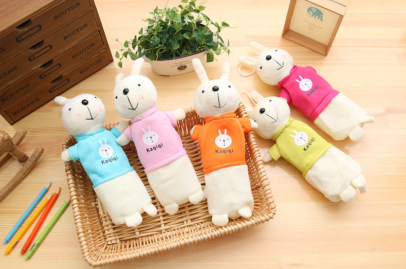 Korean Style Simple Cartoon Rabbit Pencil Case Creative Pencil Stationery Bag Children's Cute Plush Toy Primary School Gift