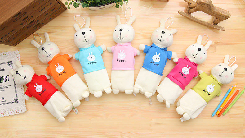Korean Style Simple Cartoon Rabbit Pencil Case Creative Pencil Stationery Bag Children's Cute Plush Toy Primary School Gift