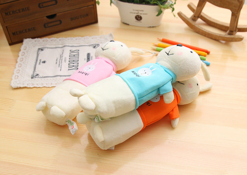 Korean Style Simple Cartoon Rabbit Pencil Case Creative Pencil Stationery Bag Children's Cute Plush Toy Primary School Gift