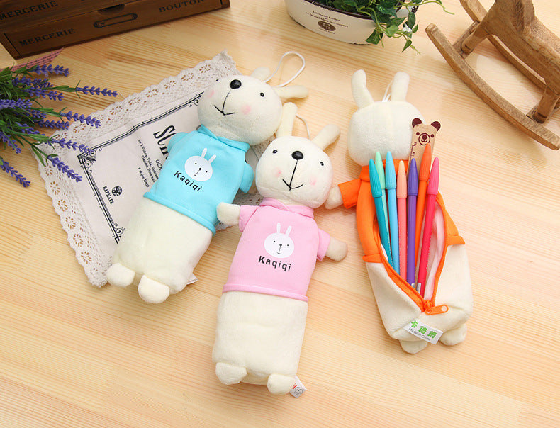 Korean Style Simple Cartoon Rabbit Pencil Case Creative Pencil Stationery Bag Children's Cute Plush Toy Primary School Gift