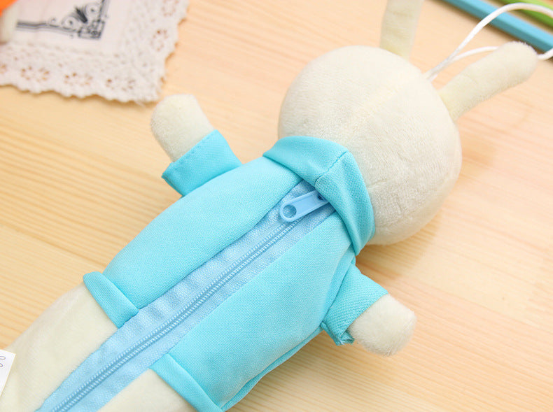 Korean Style Simple Cartoon Rabbit Pencil Case Creative Pencil Stationery Bag Children's Cute Plush Toy Primary School Gift