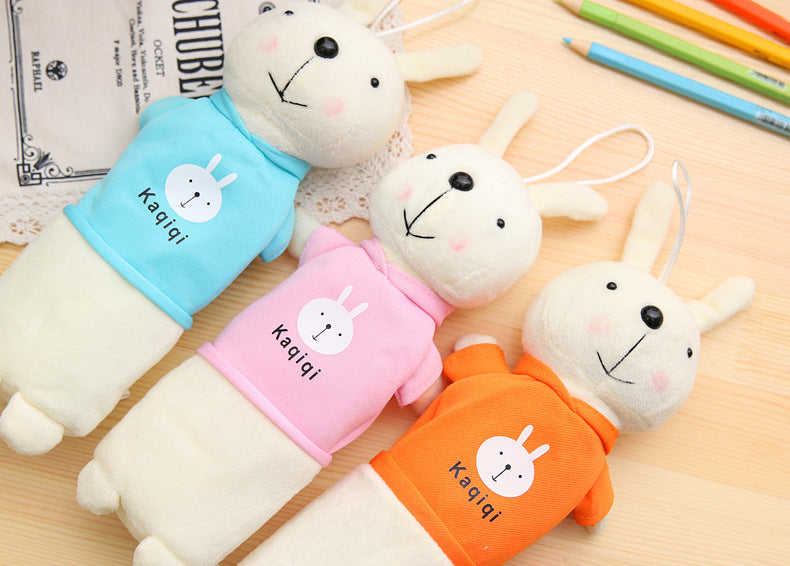 Korean Style Simple Cartoon Rabbit Pencil Case Creative Pencil Stationery Bag Children's Cute Plush Toy Primary School Gift