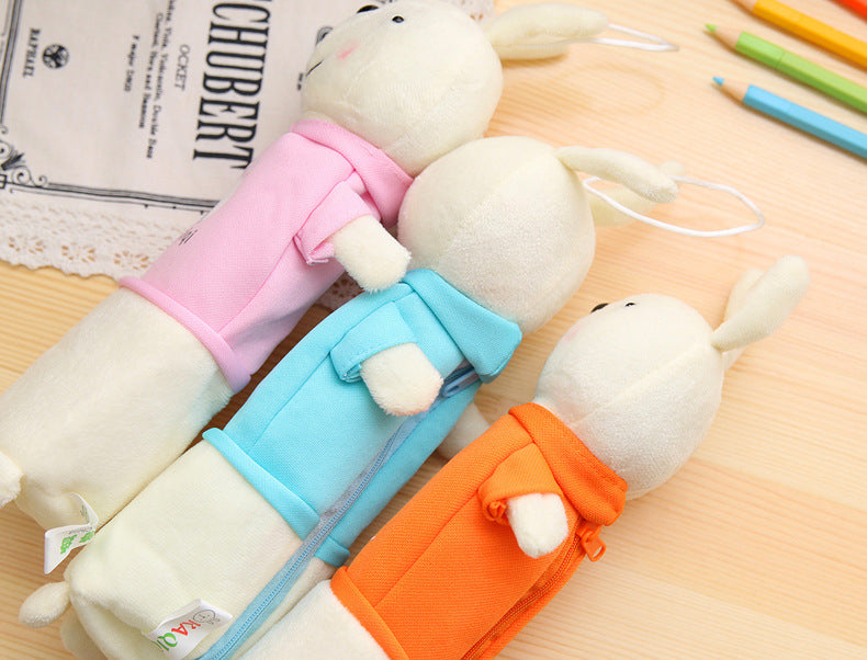 Korean Style Simple Cartoon Rabbit Pencil Case Creative Pencil Stationery Bag Children's Cute Plush Toy Primary School Gift