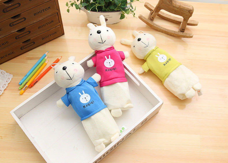 Korean Style Simple Cartoon Rabbit Pencil Case Creative Pencil Stationery Bag Children's Cute Plush Toy Primary School Gift
