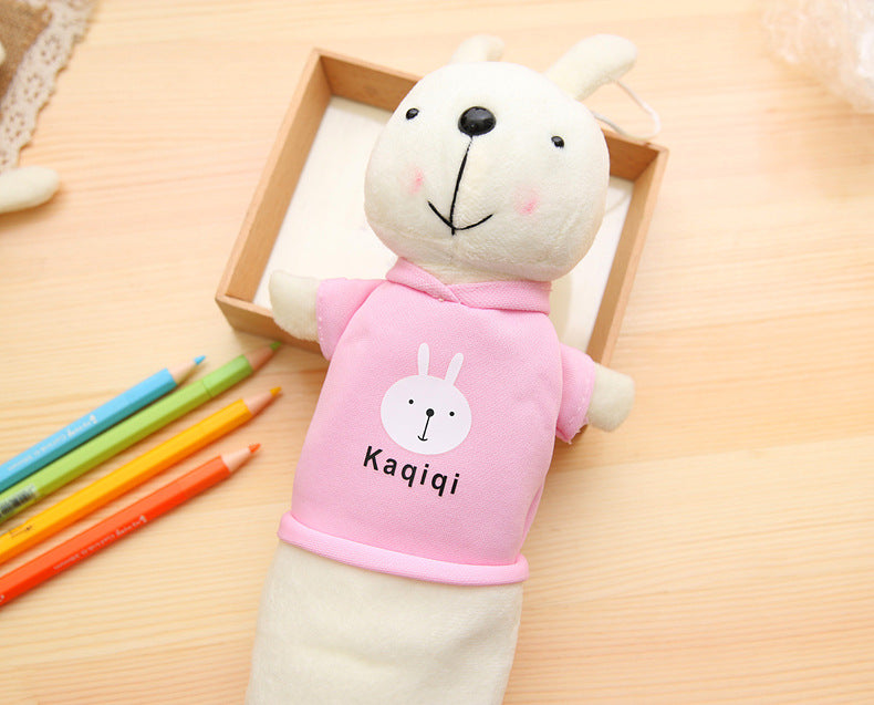 Korean Style Simple Cartoon Rabbit Pencil Case Creative Pencil Stationery Bag Children's Cute Plush Toy Primary School Gift