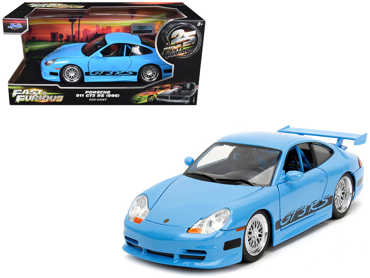 Porsche 911 GT3 RS Light Blue with Black Accents inchFast Fiveinch (2011) Movie inch25 Years of Fast & Furiousinch Series 1/24 Diecast Model Car by Jada