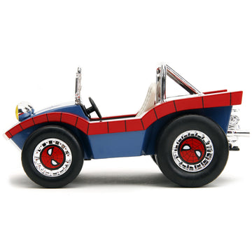 Dune Buggy Red and Blue with Graphics and Spider-Man Diecast Figure Marvel Spider-Man 1/24 Diecast Model Car by Jada