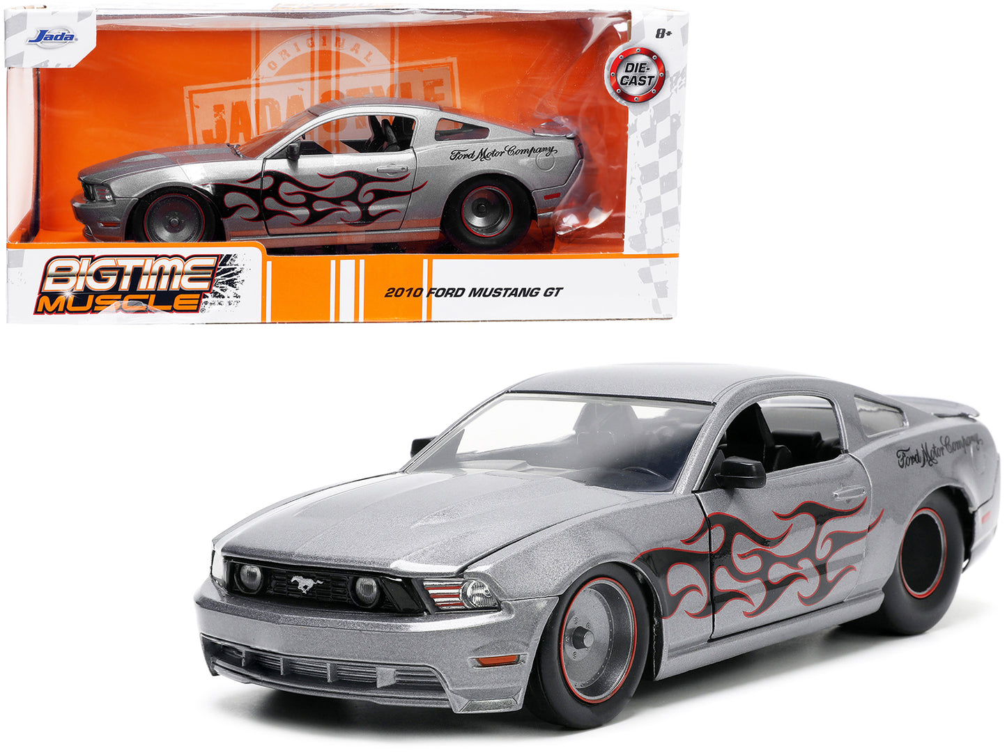 2010 Ford Mustang Gt Gray Metallic With Flames ''Ford Motor Company'' ''Bigtime Muscle'' Series 1/24 Diecast Model Car By Jada