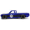 1972 Datsun 620 Pickup Truck #72 Blue Metallic with Black Stripes and Hood Toyo Tires with Extra Wheels Just Trucks Series 1/24 